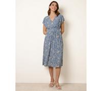 Blue Vanilla Floral Wrap Front Elasticated Waist Midi Dress - L-XL - Blue