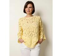 Blue Vanilla Flower Crochet Long Sleeve Top - M-L - Light Yellow