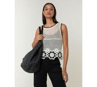 Blue Vanilla Flower Crochet Sleeveless Top - S-M - Stone