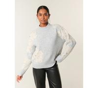 Blue Vanilla Women's Grey Flower Diamante Detailed Knitted Jumper | Size: Medium/Large Blue Vanilla Grey M/L