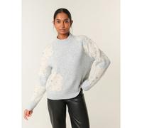 Blue Vanilla Flower Diamante Detailed Knitted Jumper - M-L - Grey