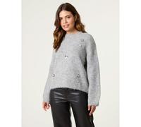 Blue Vanilla Women's Grey Flower Embellished Jumper | Size: Medium/Large Blue Vanilla Grey M/L
