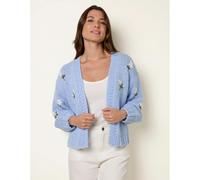 Blue Vanilla Flower Embroidery Detailed Cardigan - M-L - Blue
