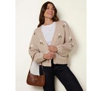 Blue Vanilla Flower Embroidery Detailed Cardigan - Stone - S-M - Stone