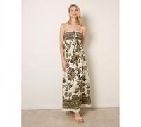 Blue Vanilla Women's Khaki Flower Print Bandeau Maxi Dress | Size: Medium/Large Blue Vanilla Khaki M/L