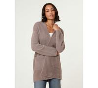 Blue Vanilla Fluffy Fleece Open Midi Cardigan - M-L - Light Brown