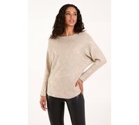 Blue Vanilla Women's Foil Leaf Print Round Neck Jumper in Beige | Size: Medium/Large Blue Vanilla Beige M/L