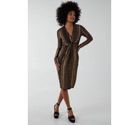 Blue Vanilla Foil Stripes Twist Front Midi Dress In Rose Gold Rose Gold 8