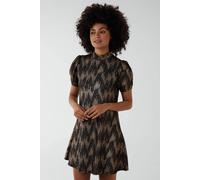 Blue Vanilla Foil Zig Zag Puff Sleeve Swing Dress In Bronze Bronze 10