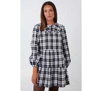 Blue Vanilla Frill Collar Check Smock Dress In Black Black