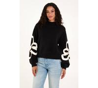 Blue Vanilla Frill Flower Knit Jumper In Black Black
