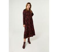 Blue Vanilla Frill High Neck Shirred Waist Paisley Dress - L-XL - Black