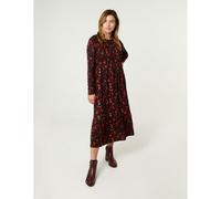 Blue Vanilla Frill High Neck Shirred Waist Paisley Dress - S-M - Black