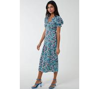 Blue Vanilla Frill Puff Sleeve Midi Dress In Turquoise Turquoise 8