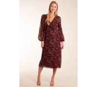 Blue Vanilla Women's Frill Seam V Neck Midi Dress in Red | Size: 12