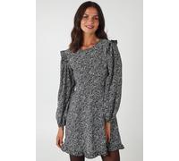Blue Vanilla Frill Shoulder Long Sieeve Mini Dress In Black Black 10