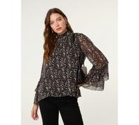 Blue Vanilla Women's Black Frill Sleeve Blouse | Size: Medium/Large Blue Vanilla Black M/L