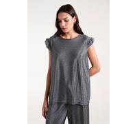 Blue Vanilla Frill Sleeve Metallic Top In Metallic Silver Metallic Silver M/L