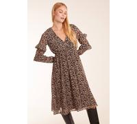 Blue Vanilla Women's Frill Sleeve Wrap Midi in Brown | Size: 8 Blue Vanilla Brown 8