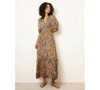 Blue Vanilla Gathered Sleeve V-Neck Maxi Dress - S-M - Multicoloured