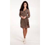 Blue Vanilla Geo Print Wrap Front Pleated Dress In Khaki Khaki S