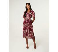 Blue Vanilla Geometric Crossover Pleated Dress With Belt - L - Wine
