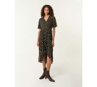 Blue Vanilla Geometric Mesh Ruffle Wrap Dress - M - Black