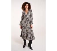 Blue Vanilla Women's Geometric Wrap Front Belted Midi Dress in Khaki | Size: Large Blue Vanilla Khaki L