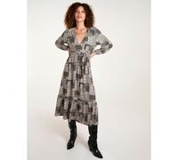 Blue Vanilla Geometric Wrap Front Belted Midi Dress - L - Khaki