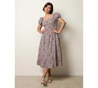 Blue Vanilla Gingham Milkmaid Midi Dress - M - Brown