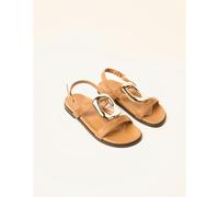 Blue Vanilla Gold Buckle Flat Sandals - UK 7 - Camel