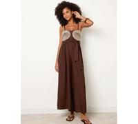 Blue Vanilla Gold Detailed Embroidered Stitching Jumpsuit - M-L - Brown