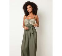 Blue Vanilla Gold Detailed Embroidered Stitching Jumpsuit - S-M - Khaki