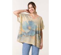 Blue Vanilla Gold Floral Shimmer Print Knitted Top Gold One Size