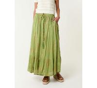 Blue Vanilla Gold Foil Print Peplum Hem Skirt - Green - M-L