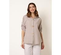 Blue Vanilla Gold Shell Button Front Stripe Shirt - M-L - Taupe