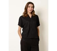 Blue Vanilla Grandad Collar Oversized Top - S - Black