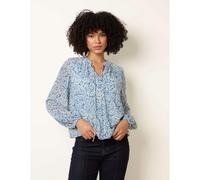 Blue Vanilla Grandad Tie Neck Puff Hem Watercolour Blouse - S - Blue