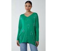 Blue Vanilla Women's Green Hotfix Multi Heart Batwing Top | Size: S/M Blue Vanilla Green S/M