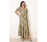 Blue Vanilla Large Floral Printed Square Neck Puff Sleeve Dress - L-XL - Green