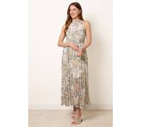 Blue Vanilla Printed Pleated Dress With Belt - M-L - Green