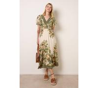 Blue Vanilla Tropical Print Wrap Front Dress - S - Green