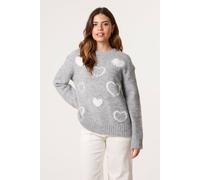 Blue Vanilla Grey Diamante Detailed Heart Jumper Grey S/M