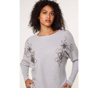 Blue Vanilla Grey Floral Embroidered Long Sleeve Jumper Grey M/L