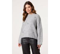 Blue Vanilla Flower Embellished Jumper - S-M - Grey