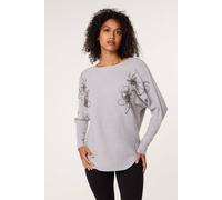 Blue Vanilla Floral Embroidered Long Sleeve Jumper - L-XL - Grey