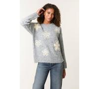 Blue Vanilla Women's Grey Jumper With Embroidered Flowers | Size: Medium/Large Blue Vanilla Grey M/L