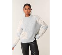 Blue Vanilla Women's Grey Flower Diamante Detailed Knitted Jumper | Size: Medium/Large Blue Vanilla Grey M/L