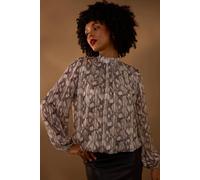Blue Vanilla Grey Rhinestone Studded Snake Print Blouse Grey
