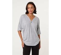 Grey Plain Half Zip Top Blue Vanilla Grey S/M